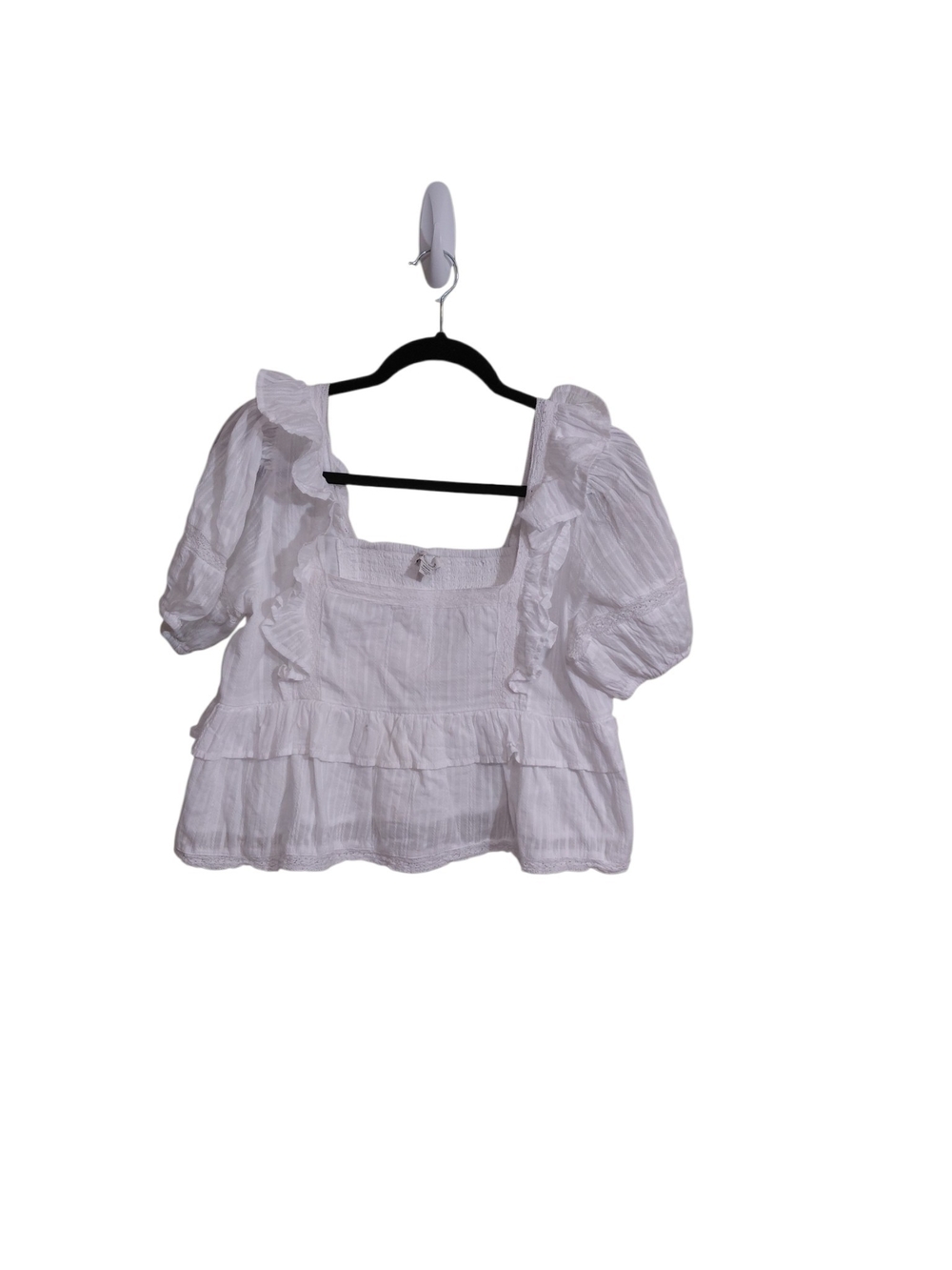 American Eagle Outfitters White Ruffle Square-Neck Peplum Blouse